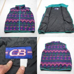 Vintage CB Aztec Vest Mens Medium Purple Tribal Pockets Lined Fleece Full‎ Zip